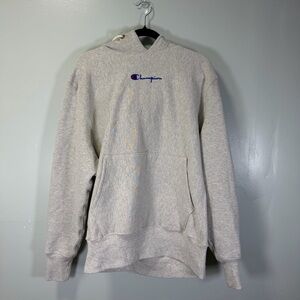 Champion Reverse Weave Center‎ Logo Light Gray Pullover Hoodie Sz Medium